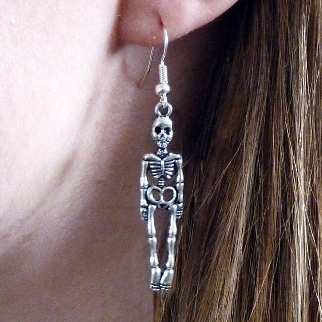 

Halloween Skeleton Pendant Earrings, Silver, 480004