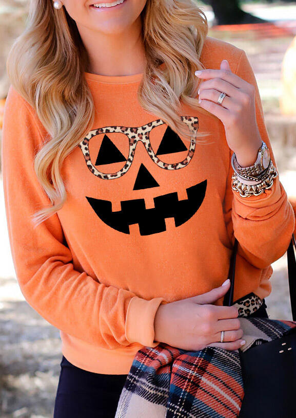 

Sweatshirts Halloween Pumpkin Leopard Glasses Sweatshirt in Orange. Size
