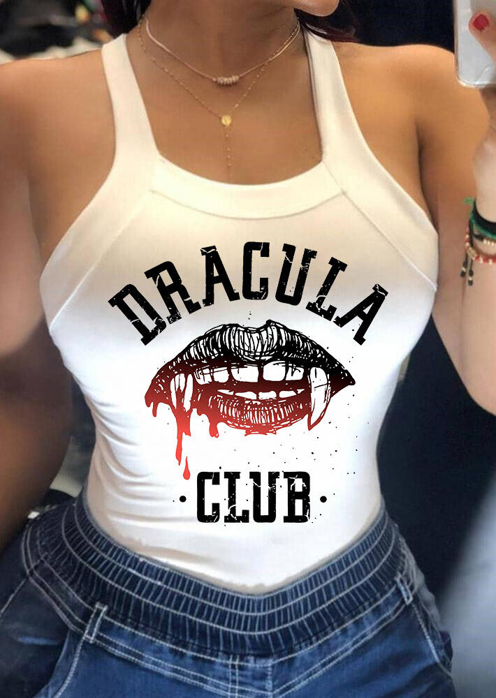 

Tank Tops Presale - Halloween Dracula Club Lips Bowknot Open Back Tank in White. Size: S,M,,XL
