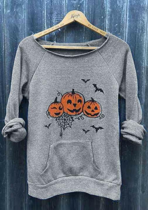 

Halloween Pumpkin Face Bat Pocket Sweatshirt, Gray, 160596