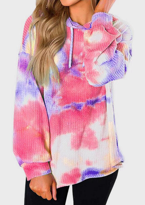 

Hoodies Tie Dye Drawstring Hoodie in Multicolor. Size