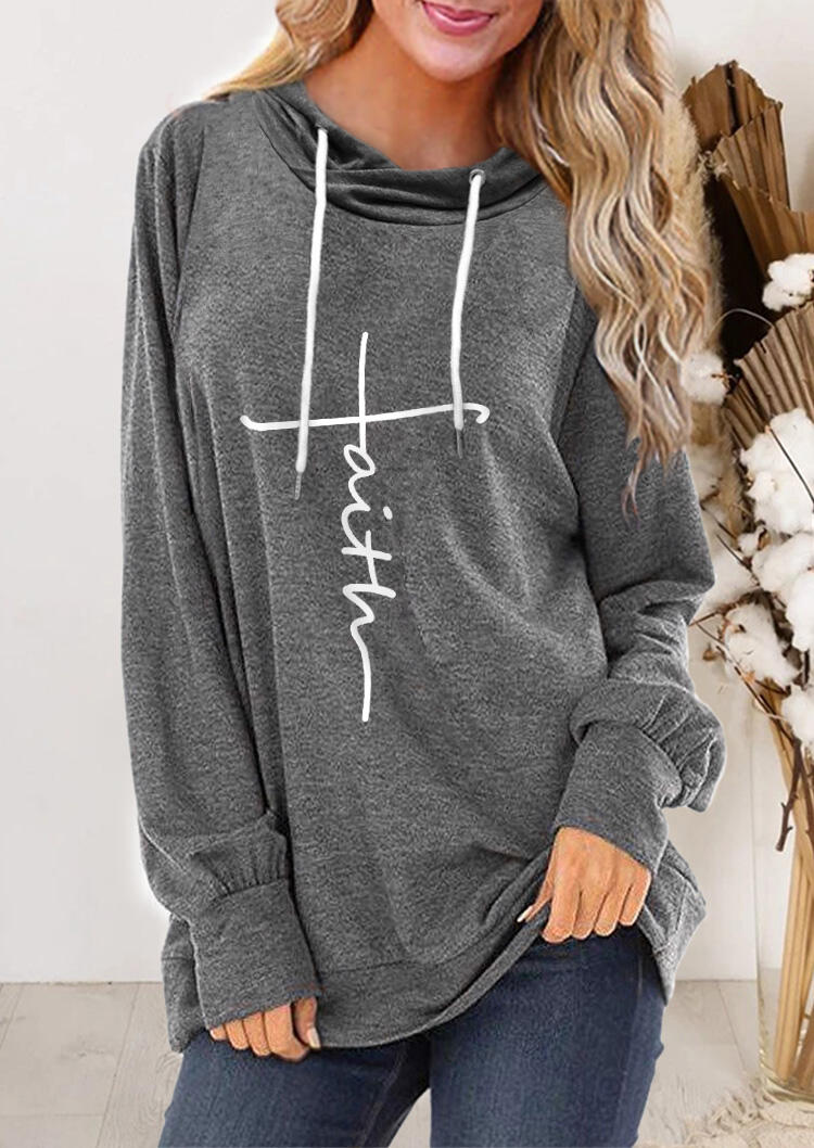 

Hoodies Faith Drawstring Hoodie in Gray. Size