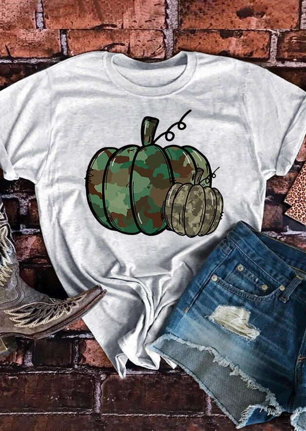 

Thanksgiving Camouflage Pumpkin T-Shirt Tee - Light Grey, 479899