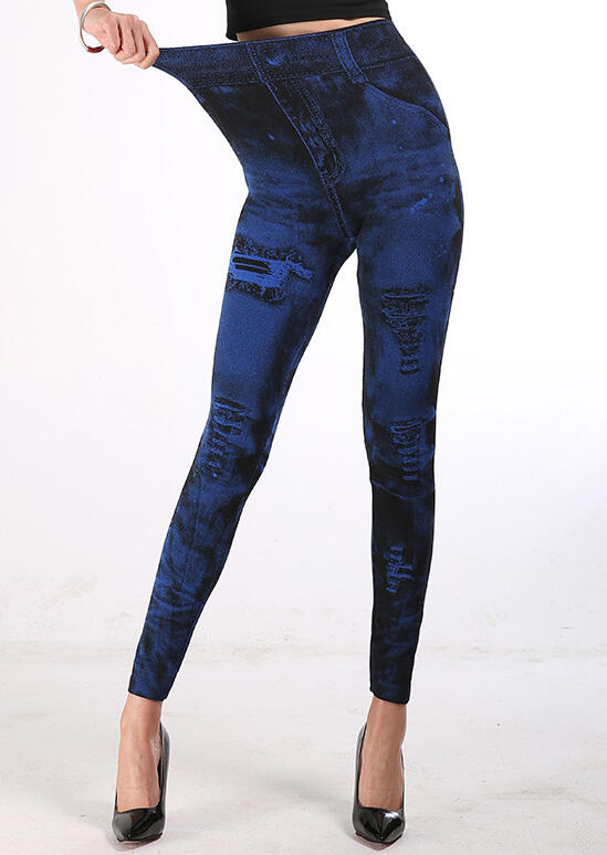 

Tie Dye Sports Stretchy Leggings without Pocket - Deep Blue, 479953