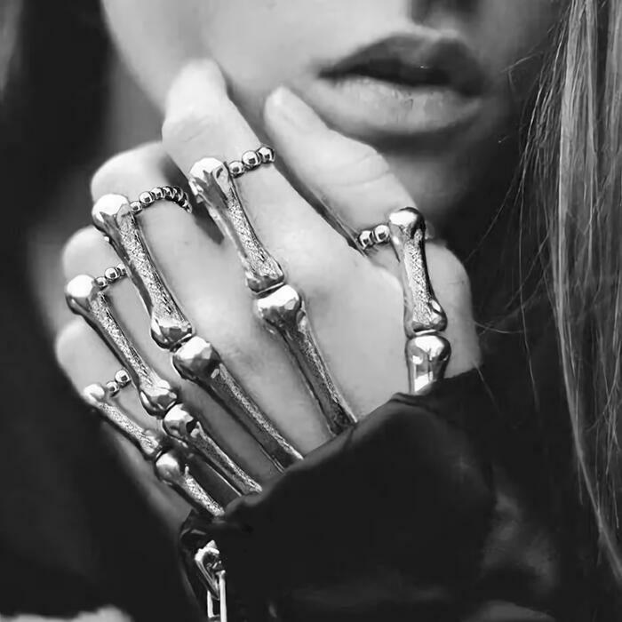 

Halloween Skull Skeleton Hand Bracelet, Silver;gray, 480175