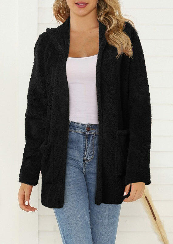 

Pocket Hooded Coat - Black, 479456