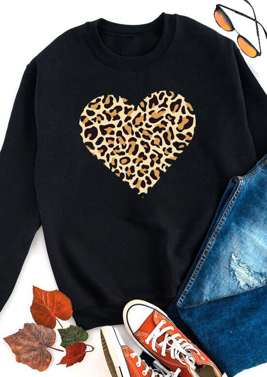 

Sweatshirts Leopard Heart Pullover Sweatshirt in Black. Size