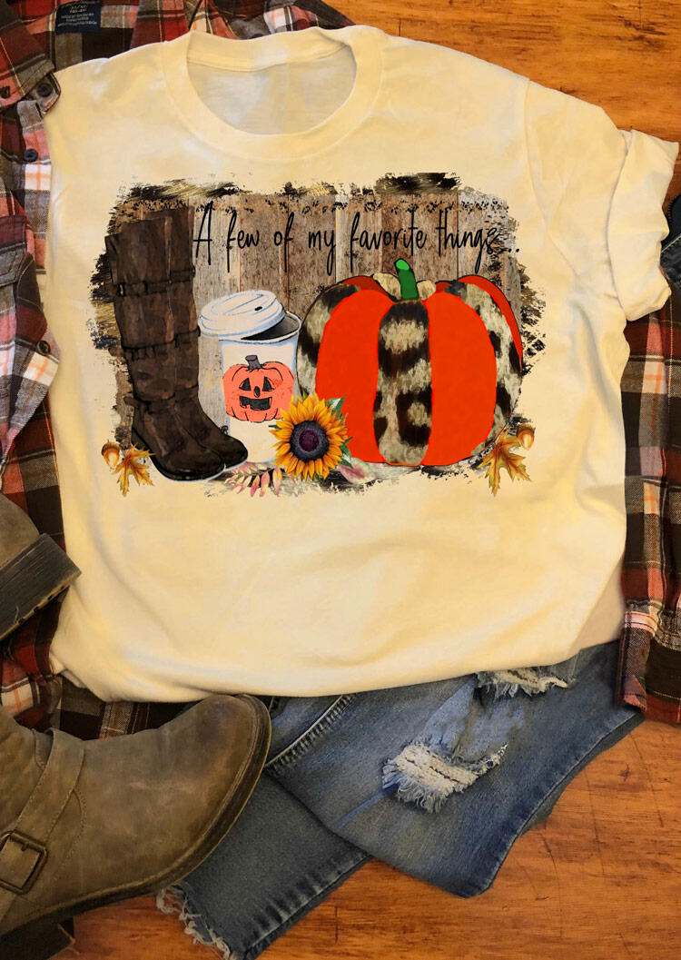 

Tees T-shirts Sunflower Fall Maple Leaves Leopard Pumpkin T-Shirt Tee in Cream. Size