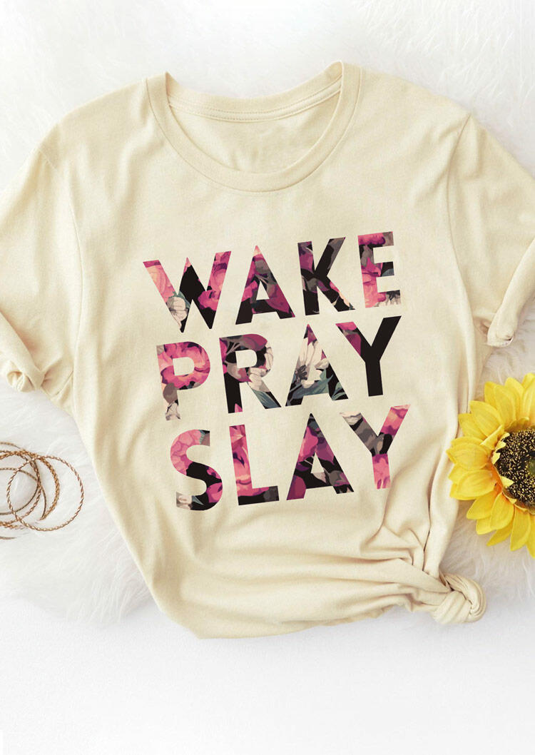 

Wake Pray Slay Christian T-Shirt Tee - Apricot, 480087