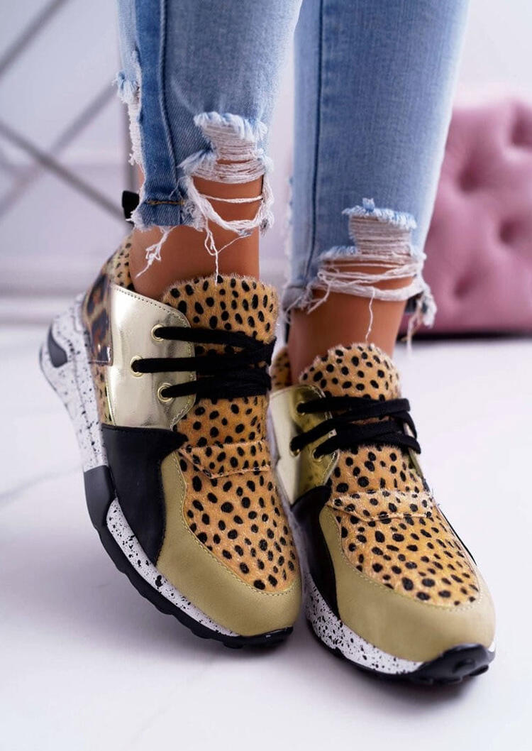 

Leopard Splicing Lace Up Wedged Sneakers, 480201