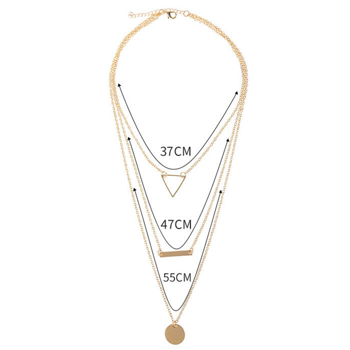Geometric Hollow Out Triangle Multi-Layered Pendant Necklace
