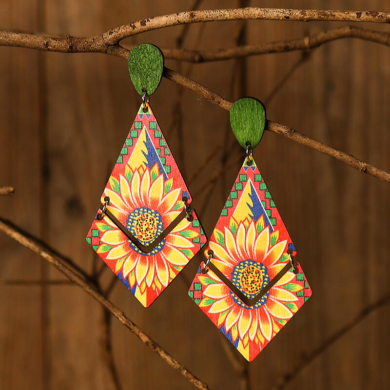 

Sunflower Double-Sided Printed Diamond Wooden Earrings, Yellow, 479959