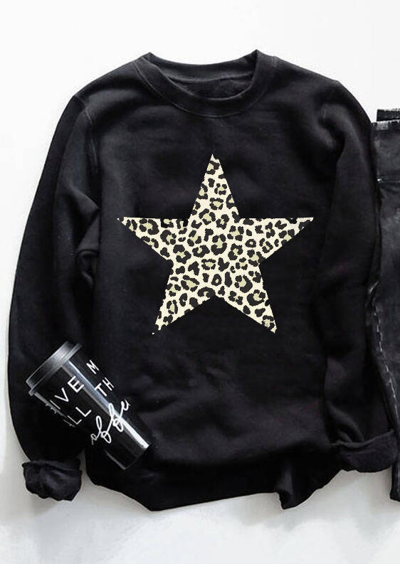 

Sweatshirts Leopard Star Graphic O-Neck Sweatshirt in Black. Size