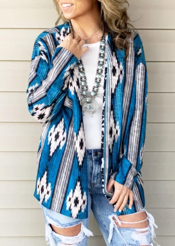 

Cardigans Aztec Geometric Western Cowgirl Cardigan in Blue. Size
