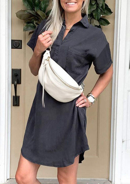 

Pocket Drop-Shoulder Casual Mini Dress - Gray, 480192