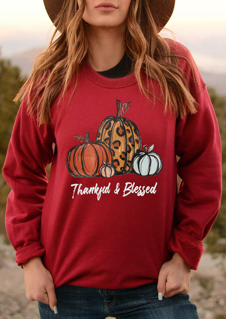 

Thankful & Blessed Leopard Pumpkin Sweatshirt - Red, 480210