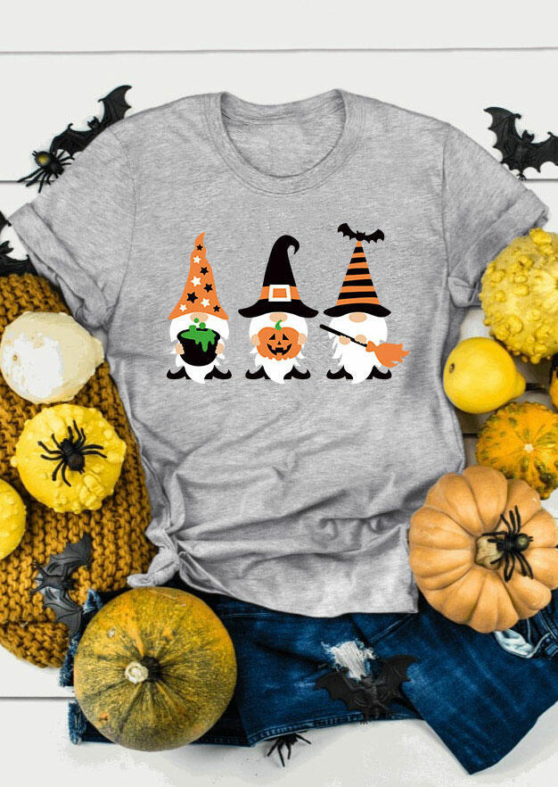 Halloween Gnomies Pumpkin Face T-Shirt Tee - Gray, 480277
