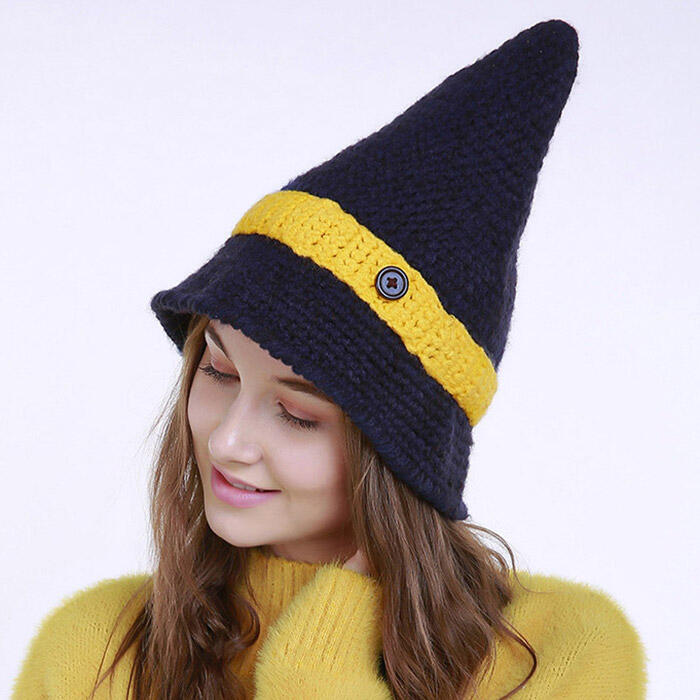 

Halloween Pointed Head Button Witch Knitted Hat, Multicolor;navy blue, 480281