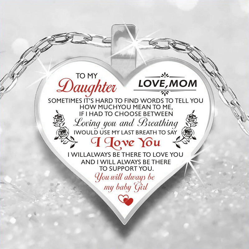 

Mom To My Daughter Heart Pendant Necklace, Black;silver, 480394