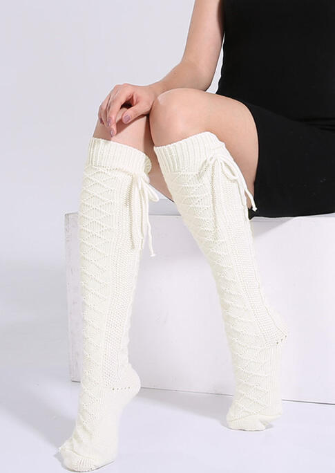 

Bowknot Winter Leg Warmers Knitted Long Socks, Black;white;burgundy, 480427
