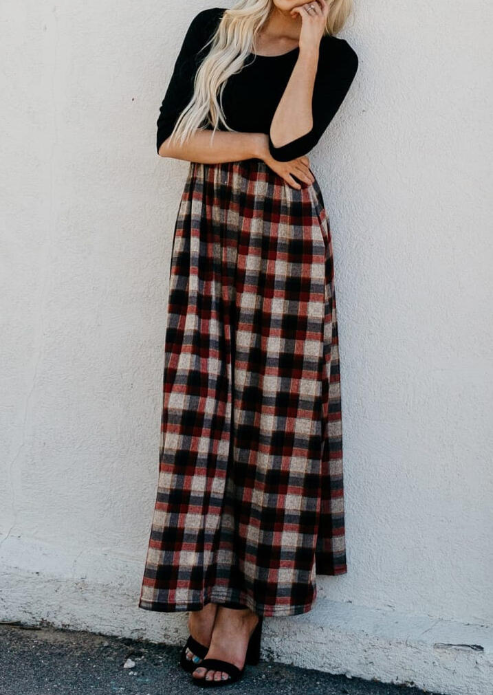 

Presale - Plaid Pocket Three Quarter Maxi Dress - Black, 480467