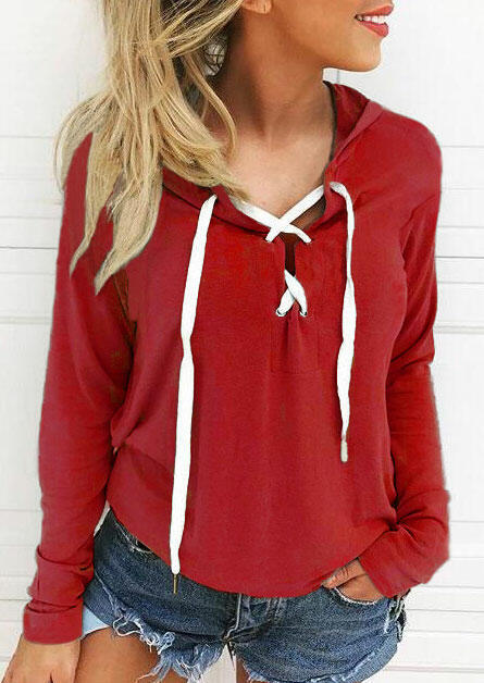 Hoodies Lace Up Long Sleeve Hoodie in Gray. Size: 4XL,S