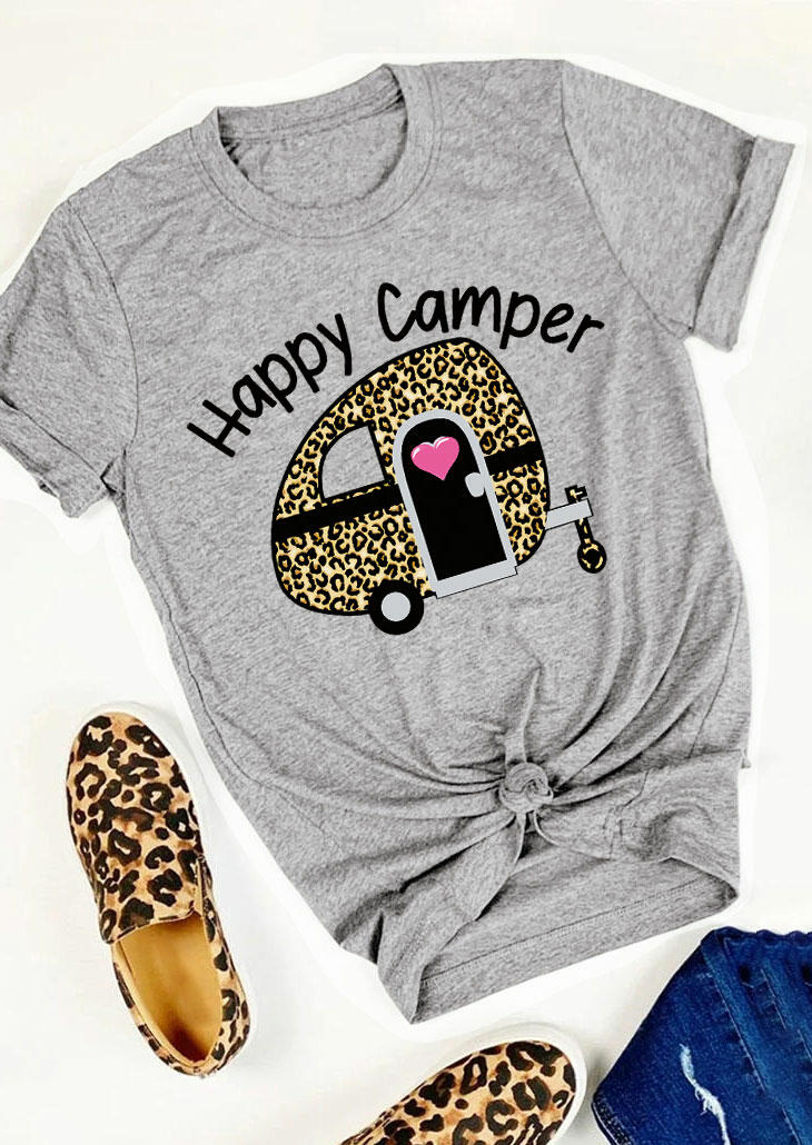 

Tees T-shirts Happy Camper Leopard T-Shirt Tee in Gray. Size