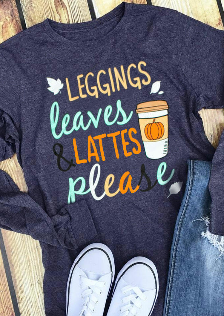 T-shirts Tees Leaves & Lattes Coffee Pumpkin T-Shirt Tee - Deep Blue in Blue. Size: 2XL,3XL,L,S,XL