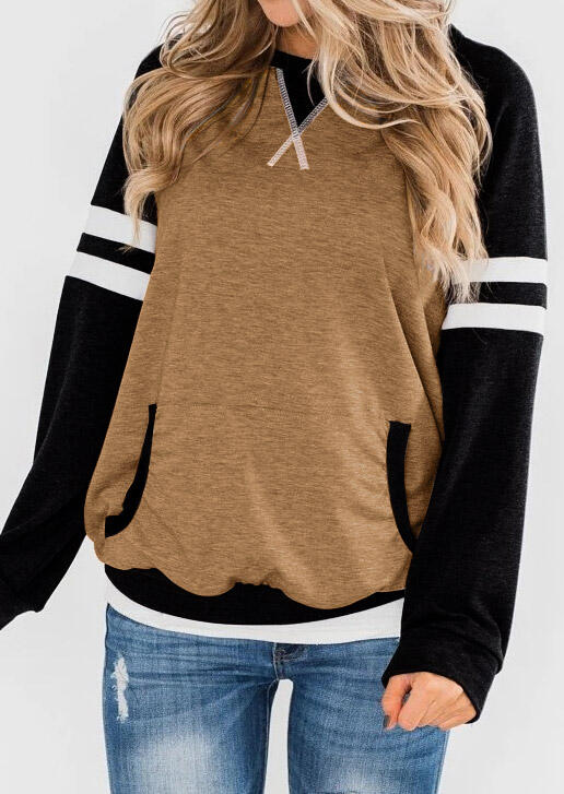 

Sweatshirts Striped Kangaroo Pocket Pullover Sweatshirt in Coffee. Size