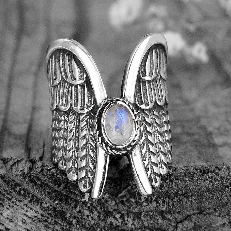 

Vintage Oval Stone Angel Wing Ring, Silver, 479719