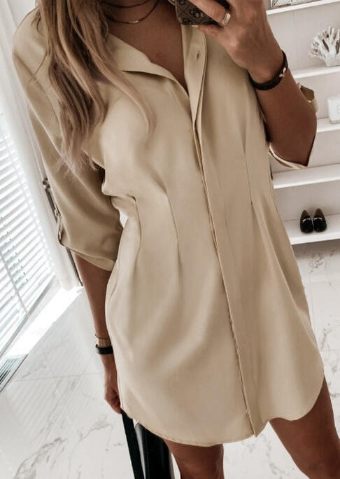 

Ruffled Button Tab-Sleeve Mini Dress - Khaki, 480364