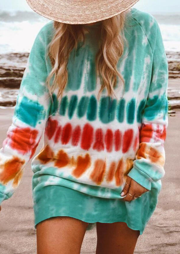 

Mini Dresses Gradient Tie Dye O-Neck Mini Sweatshirt Dress in Multicolor. Size