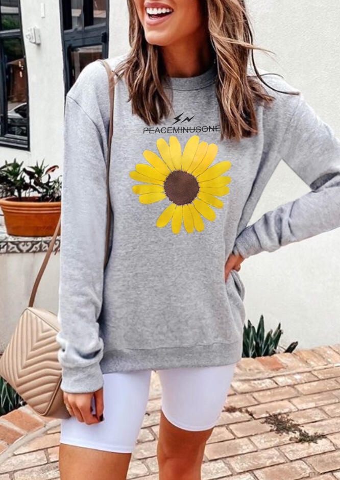 Sunflower Long Sleeve Sweatshirt - Gray - Fairyseason