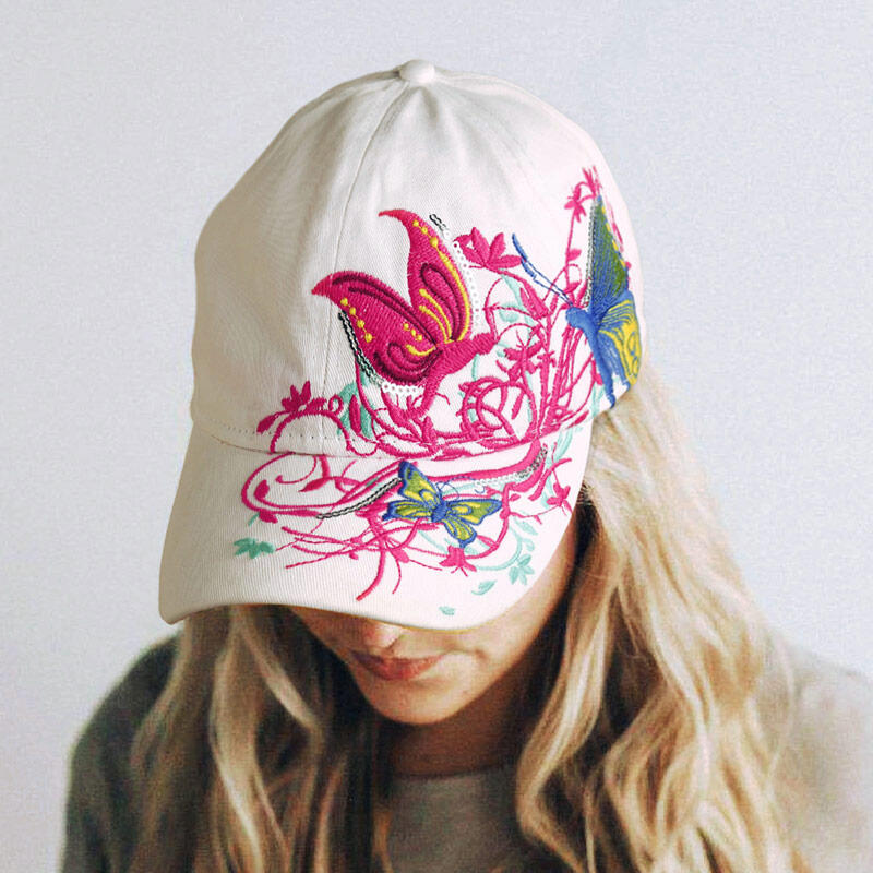 

Flower & Butterfly Embroidered Adjustable Baseball Cap, Black;white, 480537