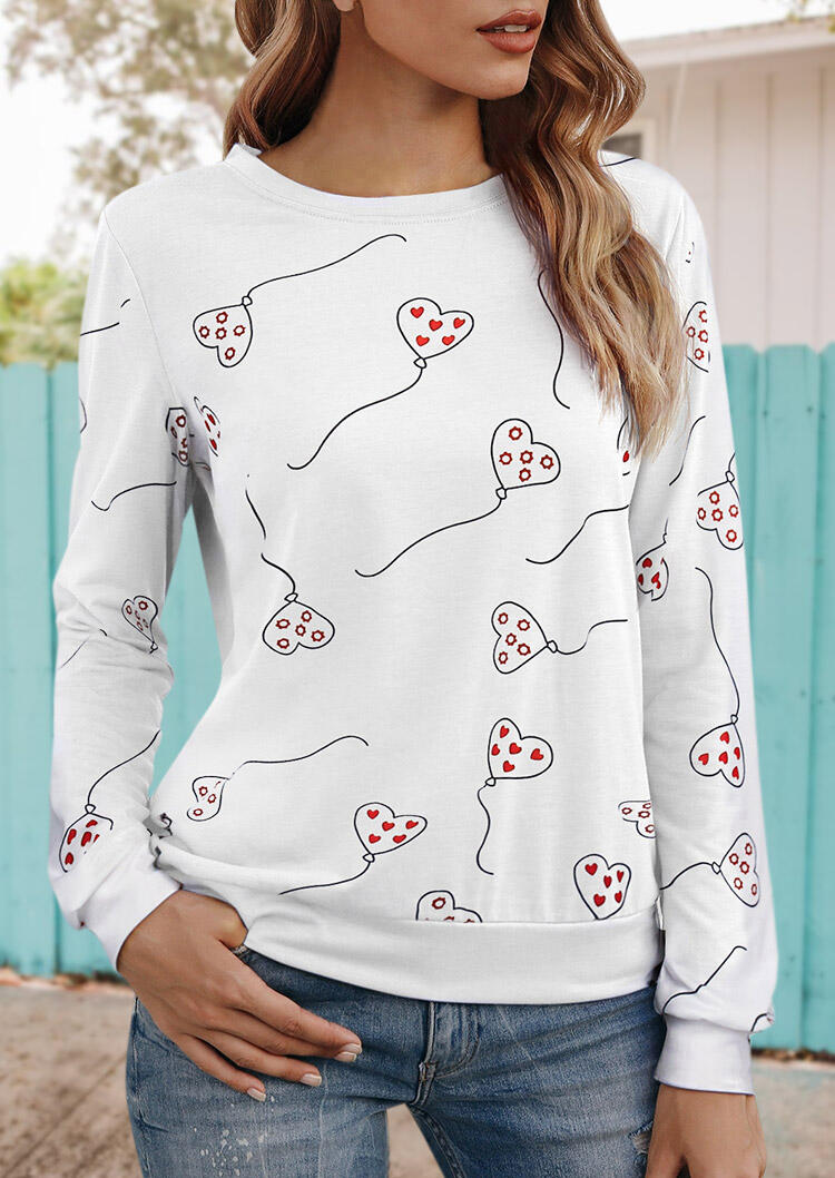 

T-shirts Tees Heart Balloon Long Sleeve O-Neck T-Shirt Tee in White. Size