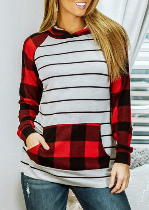 

Striped Buffalo Plaid Kangaroo Pocket Hoodie, 480693