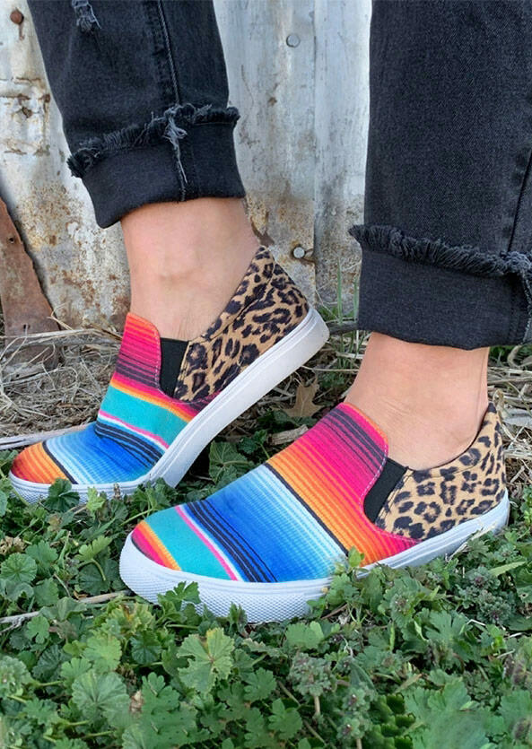 

Leopard Serape Striped Splicing Canvas Sneakers, Multicolor, 480701