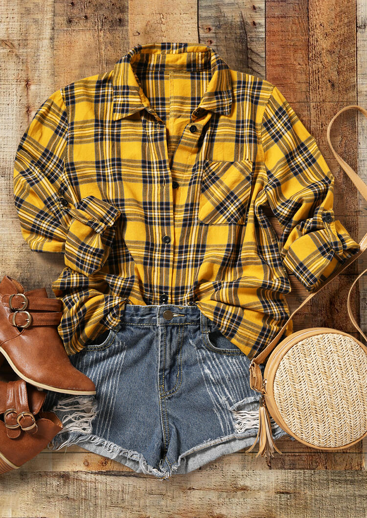 

Shirts Plaid Button Pocket Shirt in Yellow. Size