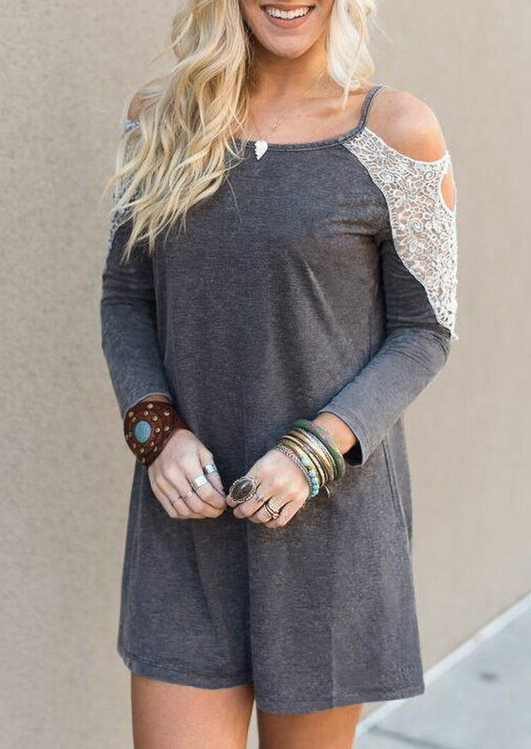 

Mini Dresses Lace Splicing Hollow Out Cold Shoulder Mini Dress in Gray. Size