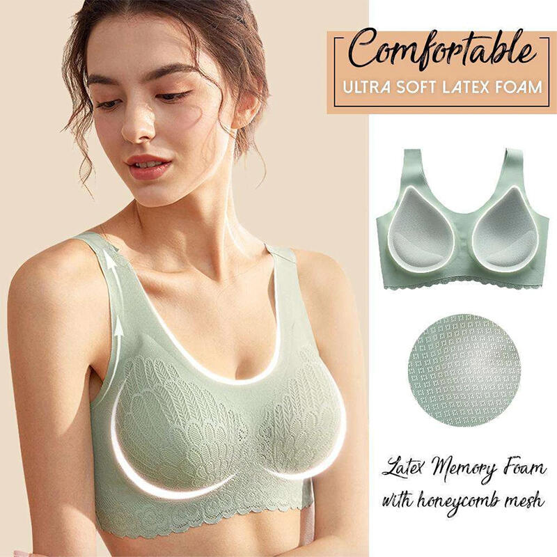 

Bras Lace Splicing Wireless Rubber Sports Bra in Green. Size
