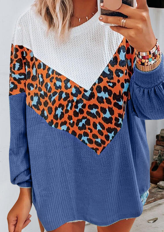 

Leopard Color Block Batwing Sleeve Blouse, Multicolor, 480781