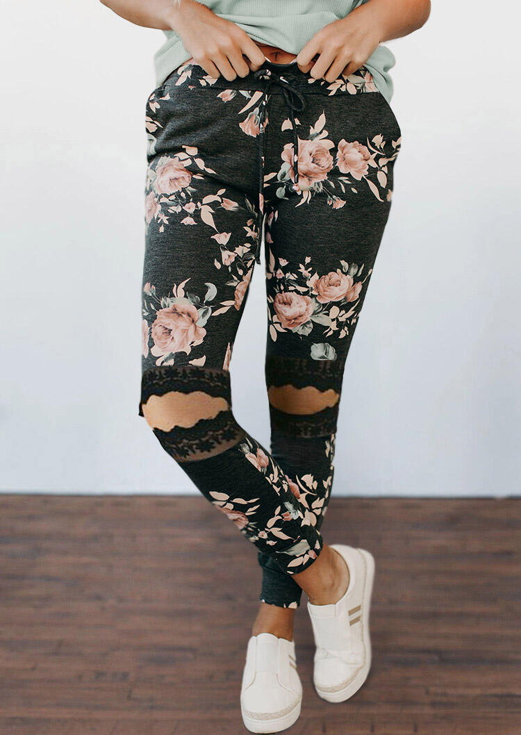 

Leggings Presale - Floral Lace Hollow Out Skinny Leggings in Dark Grey. Size: S,M,,XL