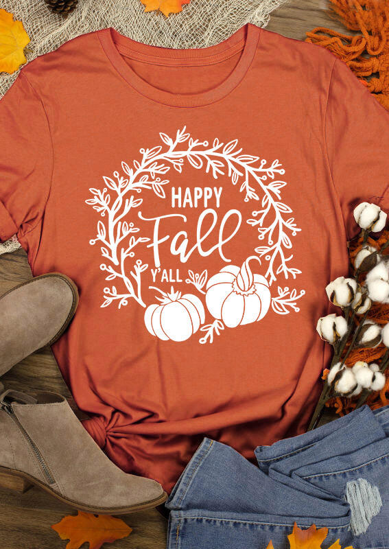 

T-shirts Tees Happy Fall Pumpkin T-Shirt Tee in Orange. Size: ,M,L