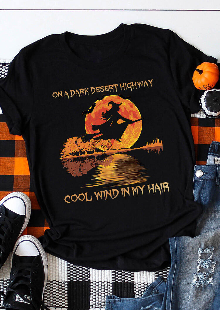 

Halloween On A Dark Desert Highway Witch T-Shirt Tee - Black, 481171