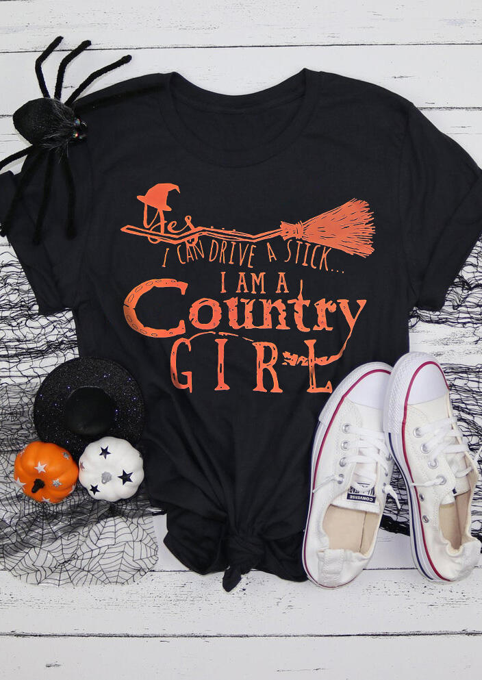 

Halloween Witch Hat Country Girl T-Shirt Tee - Black, 481207