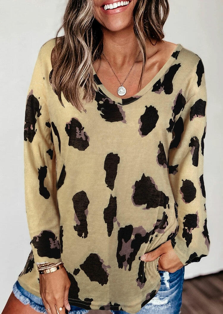 

Tees T-shirts Leopard Long Sleeve T-Shirt Tee in Khaki. Size