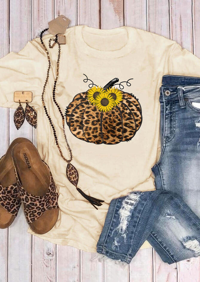 

Tees T-shirts Leopard Pumpkin Sunflower T-Shirt Tee in Light Yellow. Size