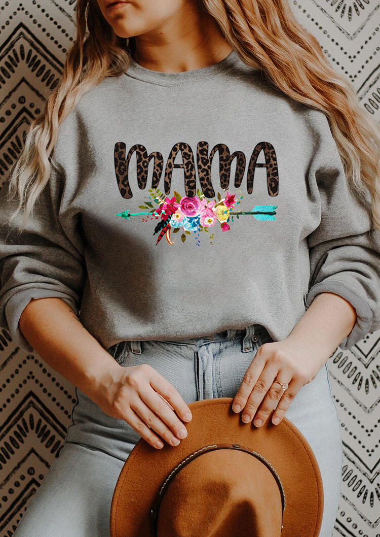 

Sweatshirts Leopard Mama Colorful Floral Arrow Pullover Sweatshirt in Gray. Size