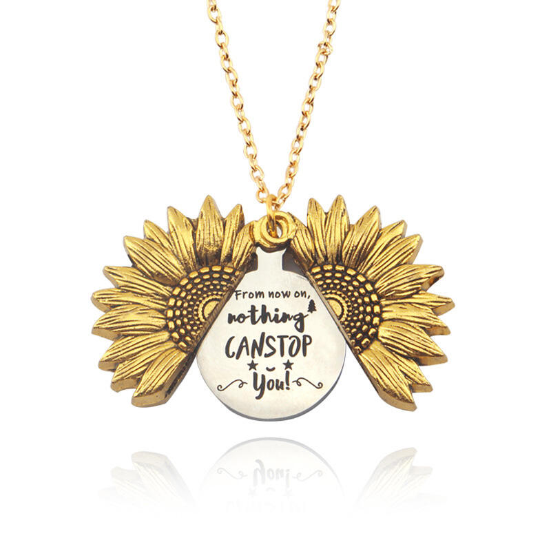 

Nothing Can Stop You Sunflower Locket Pendant Necklace, Gold;silver, 481293