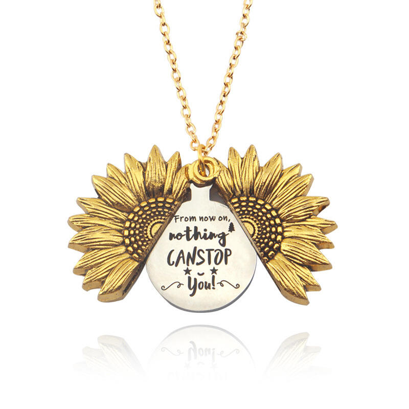 

Necklaces Nothing Can Stop You Sunflower Locket Pendant Necklace in Gold,Silver. Size